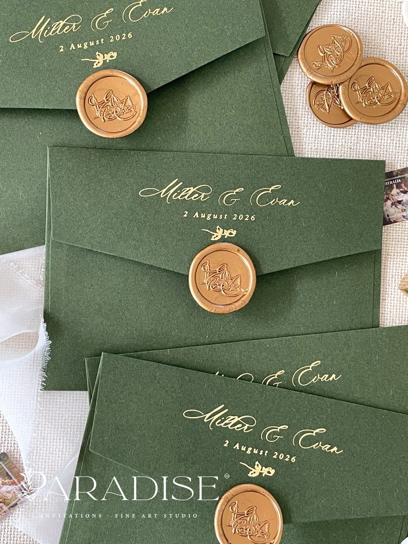 Real Gold Foil Printing on Forest Green Envelopes, Wedding Stationery, Invitation Stationery, PLEASE CONTACT us before purchasing image 6