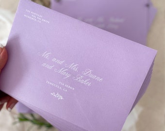 Mauve Envelopes and White Ink Priting, Wedding Stationery, Size: 130x190mm, Pack of x50, PLEASE CONTACT us before purchasing