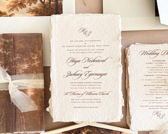 Handmade Paper Wedding Invitation | Custom Envelope Liner | Vellum Jacket | Luxury Wedding Suite | Nellie
