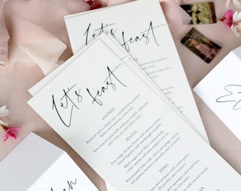 Modern Calligraphy Menu, Printed Wedding Menus or Menu Template, Menu Cards, Printed Double Sided or Single Sided