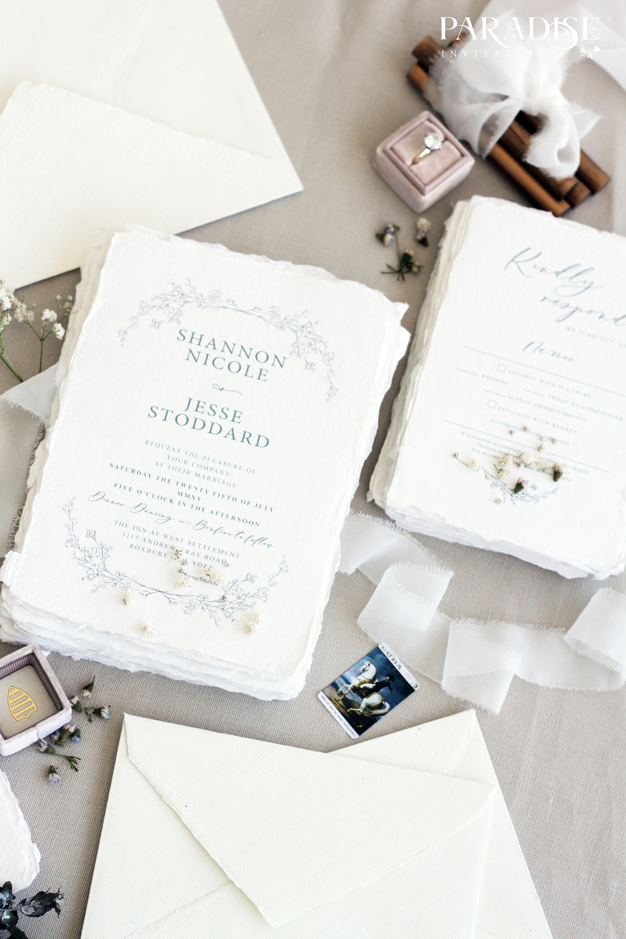 Yvonne Handmade Paper Wedding Invitation Deckled Edge Paper Etsy