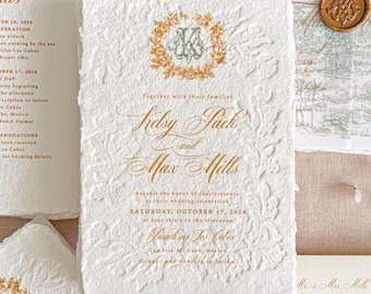 Luxury Wedding Invitation | Embossed Handmade Paper | Monogram Design | Custom Vellum Jacket | Cecily