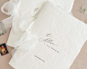 Vows | Deckle Edge Paper | Personalized Calligraphy | Off-white Silk Ribbon | Bridal Keepsake |  Tegan
