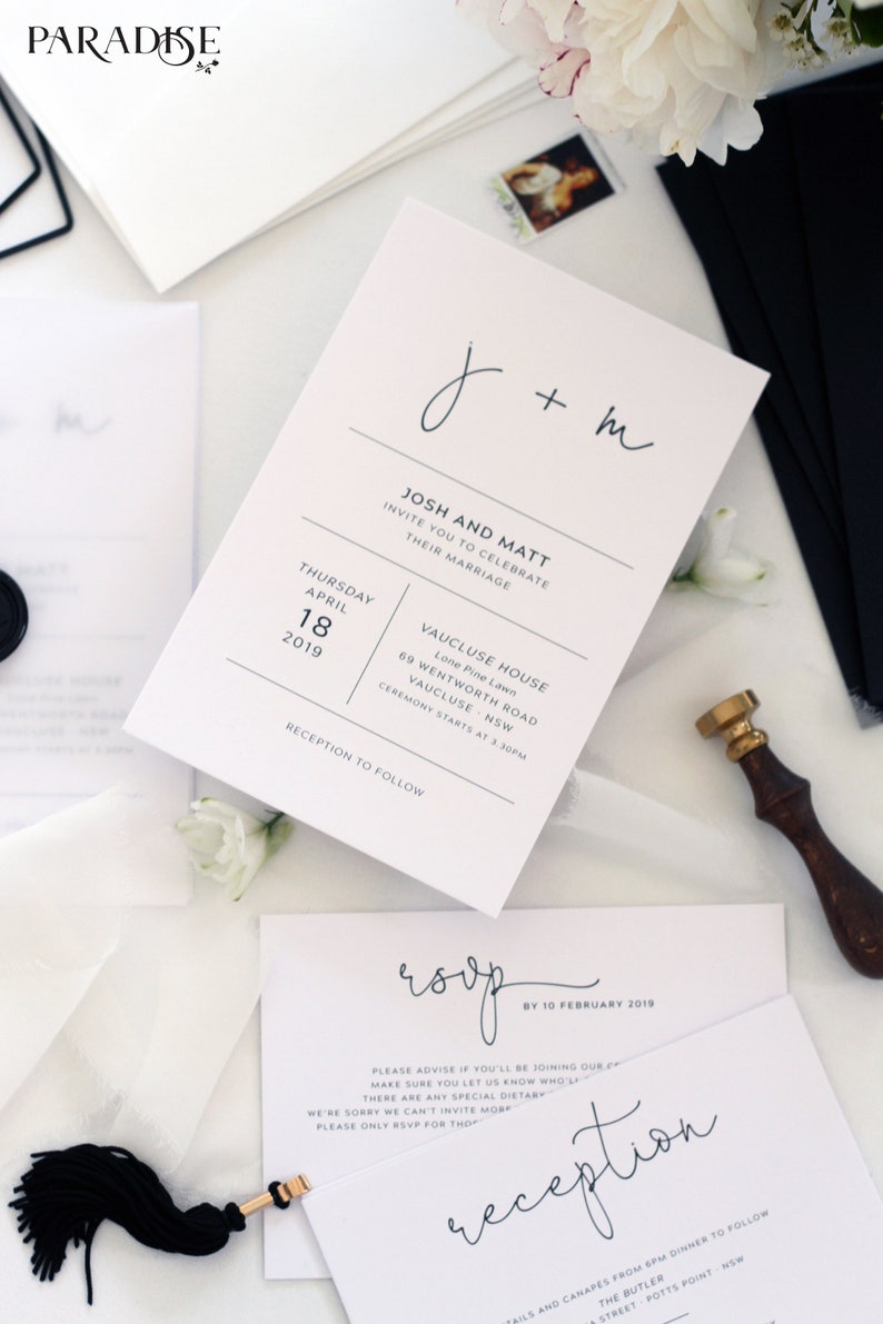 Wedding Invitation Black and white Black Envelopes Vellum Wedding Invitations Amaury Modern Wedding Invitation Sets Wax Seals