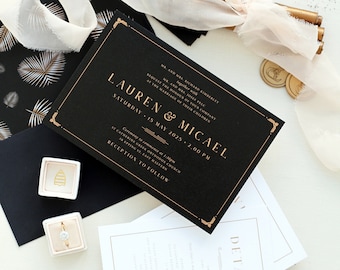 Amalie Art Deco Wedding Invitation Sets, Wedding Invitations, Foil Wedding invitations, Envelope liners, Wedding Stationery