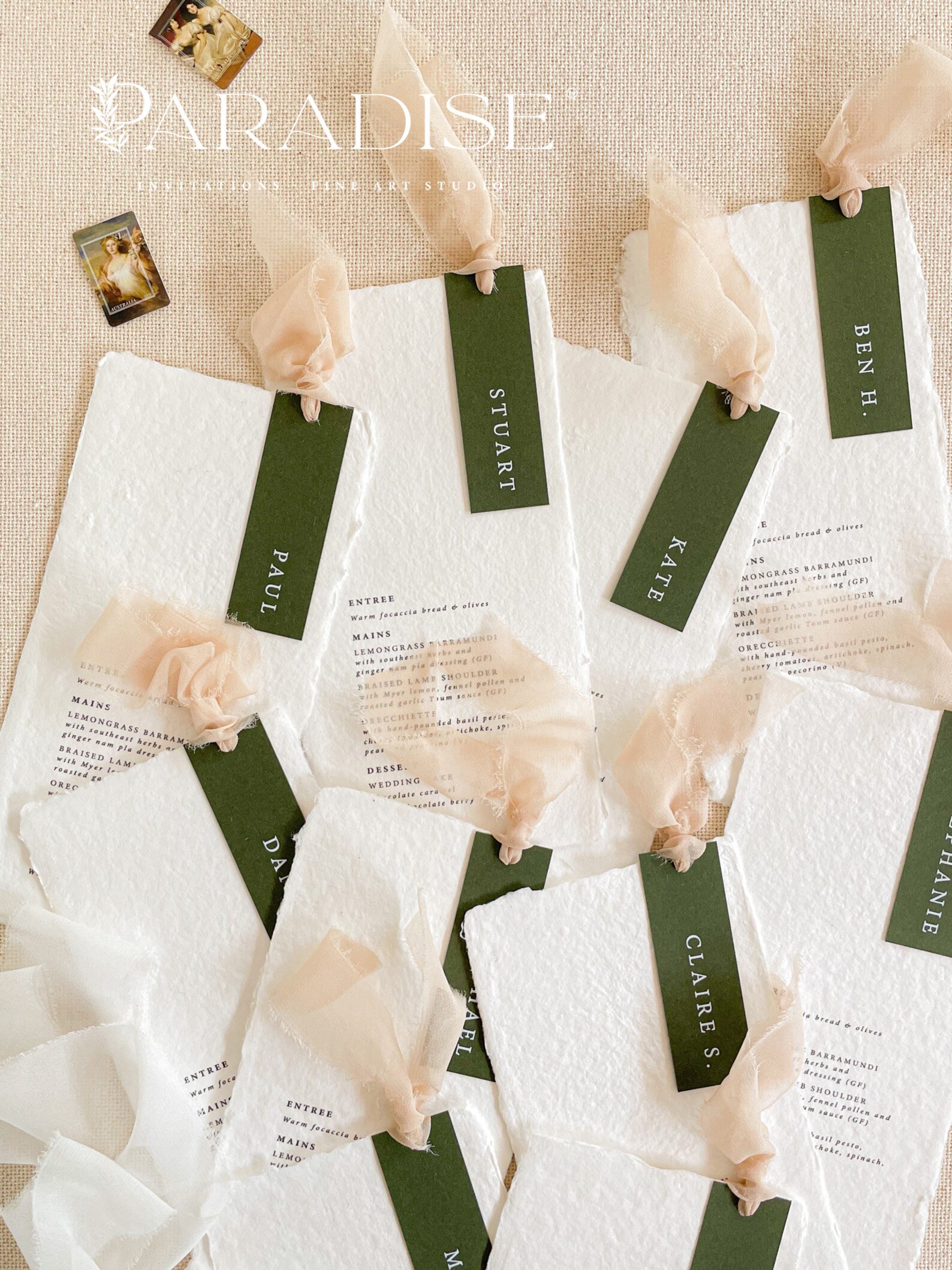 Handmade Paper Wedding Menus | Place Cards Printed With White Ink ...