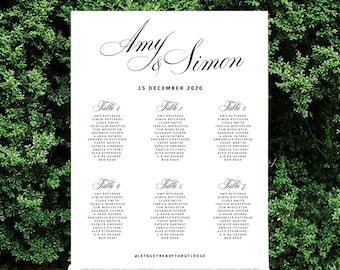 Grace Elegant Seating Chart Digital Template, Calligraphy Wedding Seating Chart, Instant Download Template, Printable, Templett