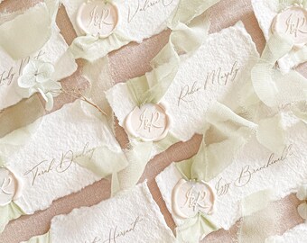 Handmade Paper Place Cards | Wedding Escort Cards | Wax Seal Names | Custom Guest Names | Isobel
