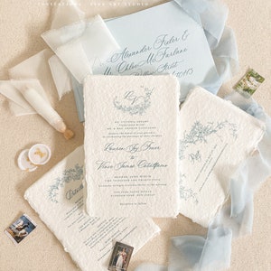 Tamia Handmade Paper Wedding Invitation Suite, Deckled Edge Paper, Handmade paper, Cotton Wedding Invitations, DEPOSIT