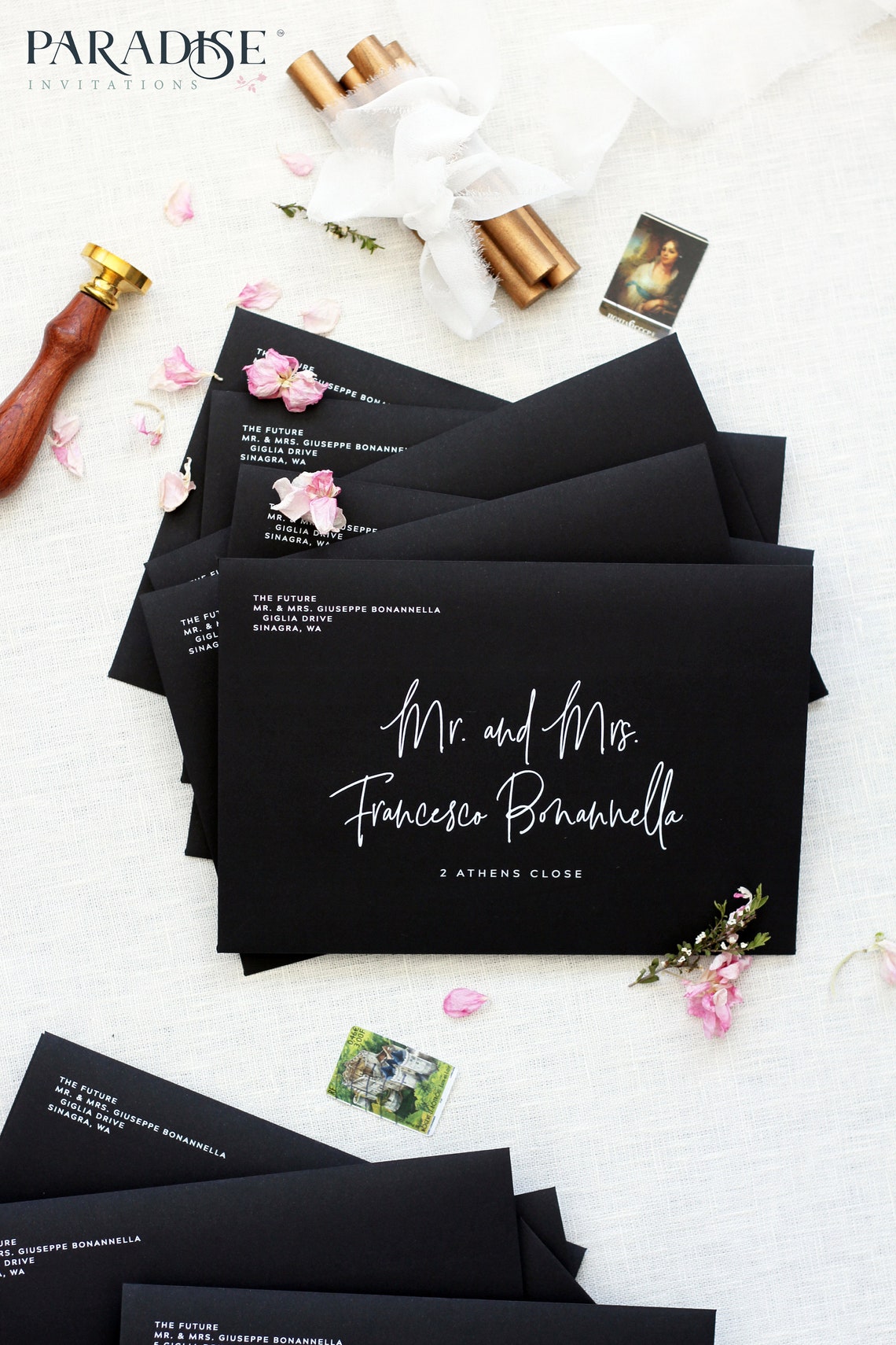 Black Envelopes White Ink Printing Address Printing Multiple Etsy