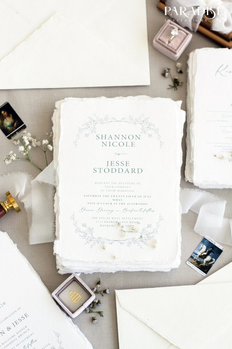 Yvonne Handmade Paper Wedding Invitation Deckled Edge Paper Etsy