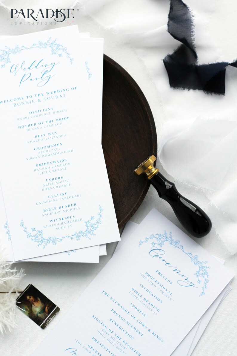 Elegant Hand Drawn Wreath Wedding Program Calligraphy Wedding Programs Fully Customisable Adora Wedding Programs