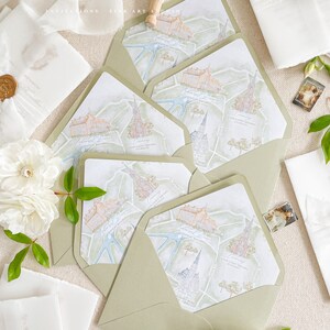 Matcha Envelopes and Custom Watercolor Map Liners, High Quality Envelopes, pack of x50, PLEASE CONTACT us before purchasing
