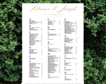 Henrietta Table Seating Chart, Printable File or Printed Chart, Custom Table Numbers, Mounted or Printed only, Alphabetical order chart