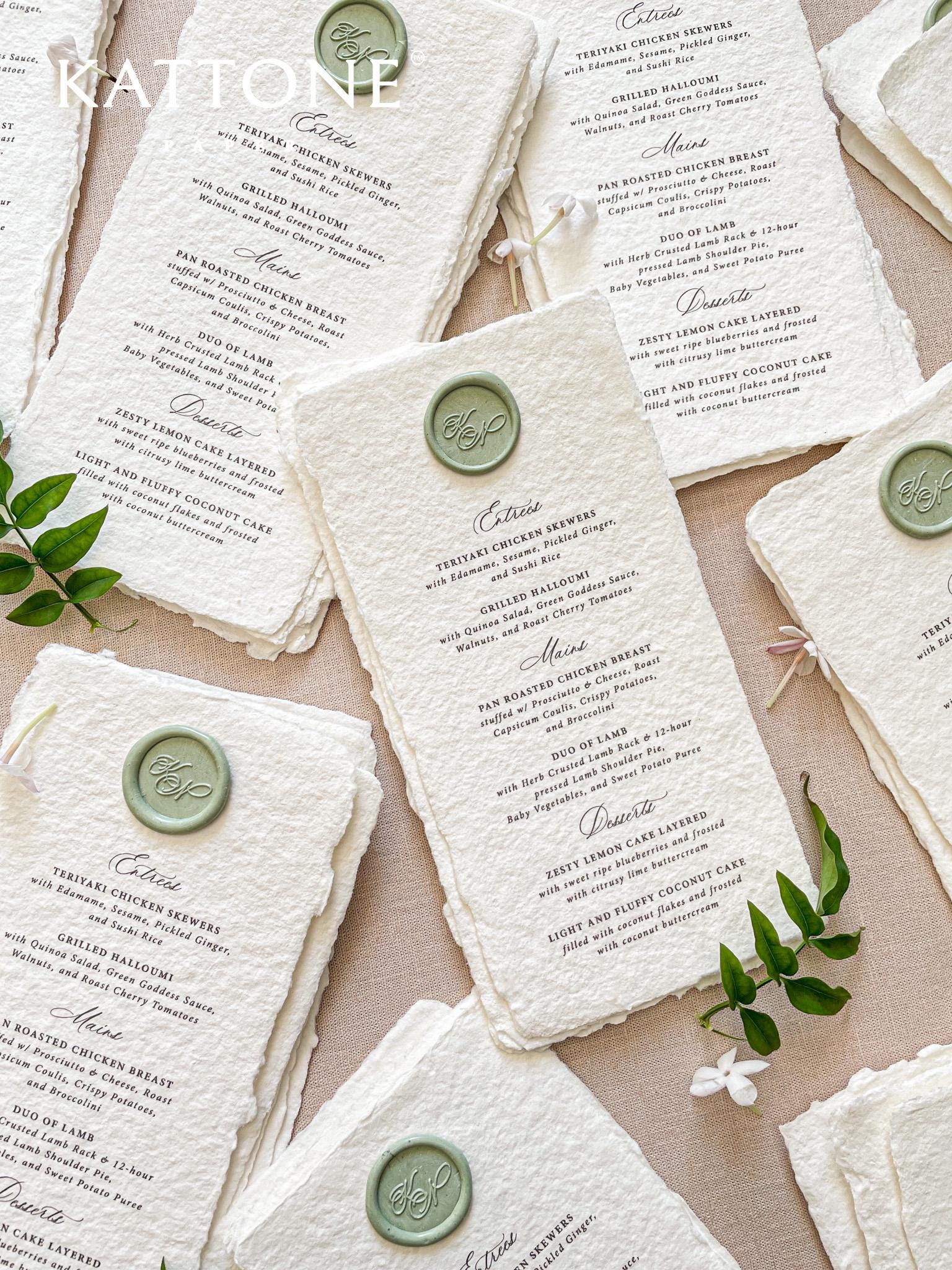 Handmade Paper Menus | Cotton Paper Wedding Stationery | Personalized ...