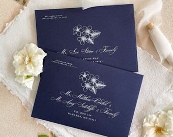 Midnight Blue Envelopes and White Ink Printing, Envelope Liners, Wedding Stationery, PLEASE CONTACT us before purchasing