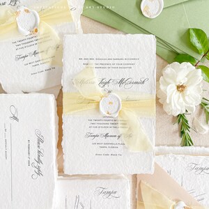 Saylor Handmade Paper Wedding Invitation Suite, Deckled Edge Paper, Handmade paper, Cotton Wedding Invitations, DEPOSIT