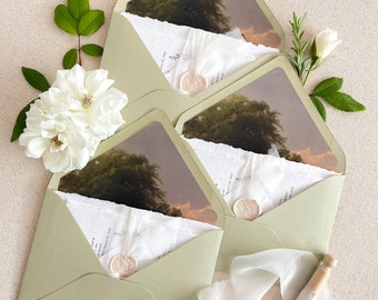 Matcha Envelopes and Envelope Liners, Wedding Stationery, Watercolor Floral Envelope Liners, PLEASE CONTACT us before purchasing