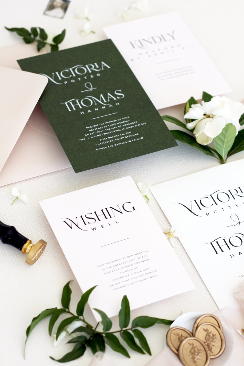 Rylie Forest Green Wedding Invitation Set Modern Wedding