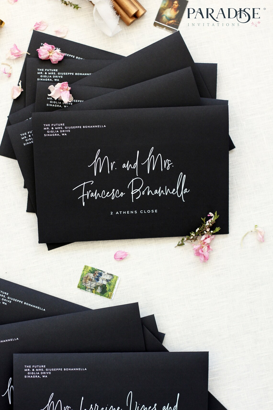 Black Envelopes White Ink Printing Address Printing Multiple Etsy