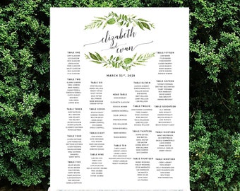 Celestina Table Seating Chart, Printable File or Printed Chart, Size Custom Made, Custom Table Numbers, Mounted or Print only