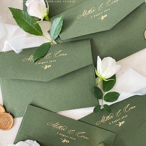 Real Gold Foil Printing on Forest Green Envelopes, Wedding Stationery, Invitation Stationery, PLEASE CONTACT us before purchasing image 4