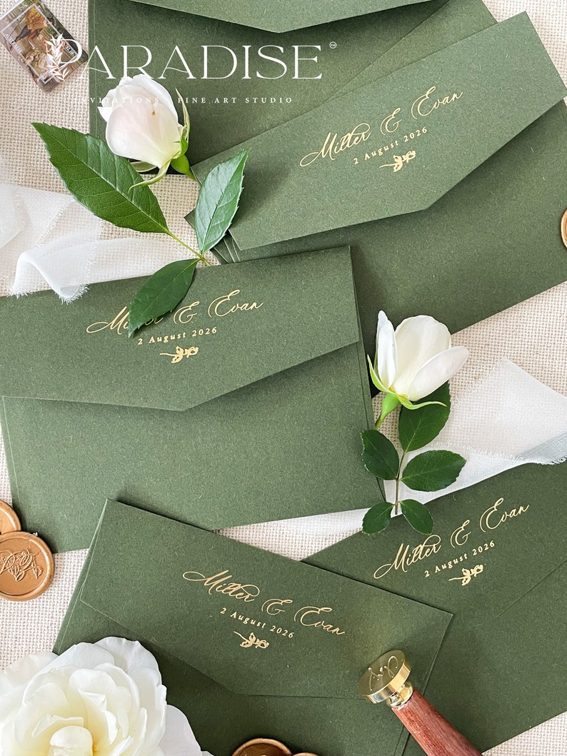 Real Gold Foil Printing on Forest Green Envelopes, Wedding Stationery, Invitation Stationery, PLEASE CONTACT us before purchasing image 4