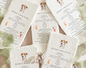 Wedding Bar Menu | Handmade Deckle Edge Paper | Custom Pet Illustration | Signature Cocktails | Amelisse