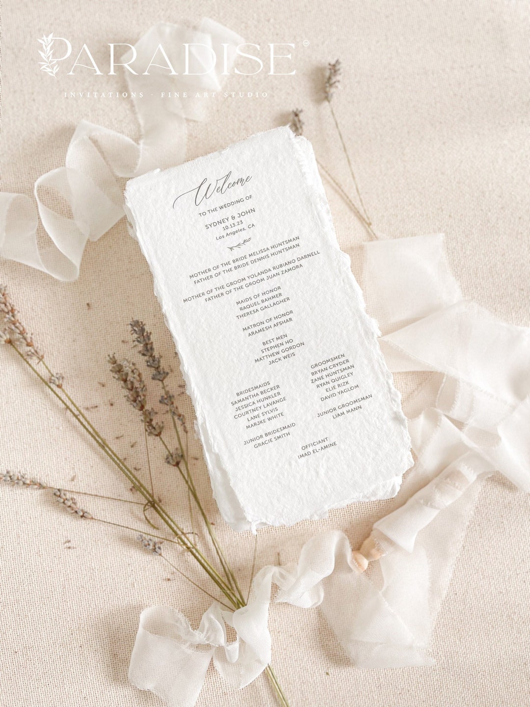 Eva Handmade Paper Wedding Programs, Stationery, Printed, Linen Paper, Double Sided. Printed or