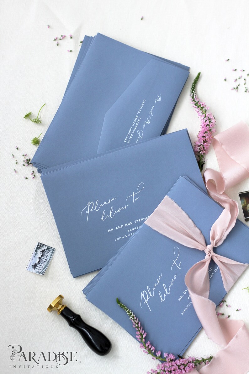 Dusty Blue Envelopes White Ink Printing Address Printing on Etsy