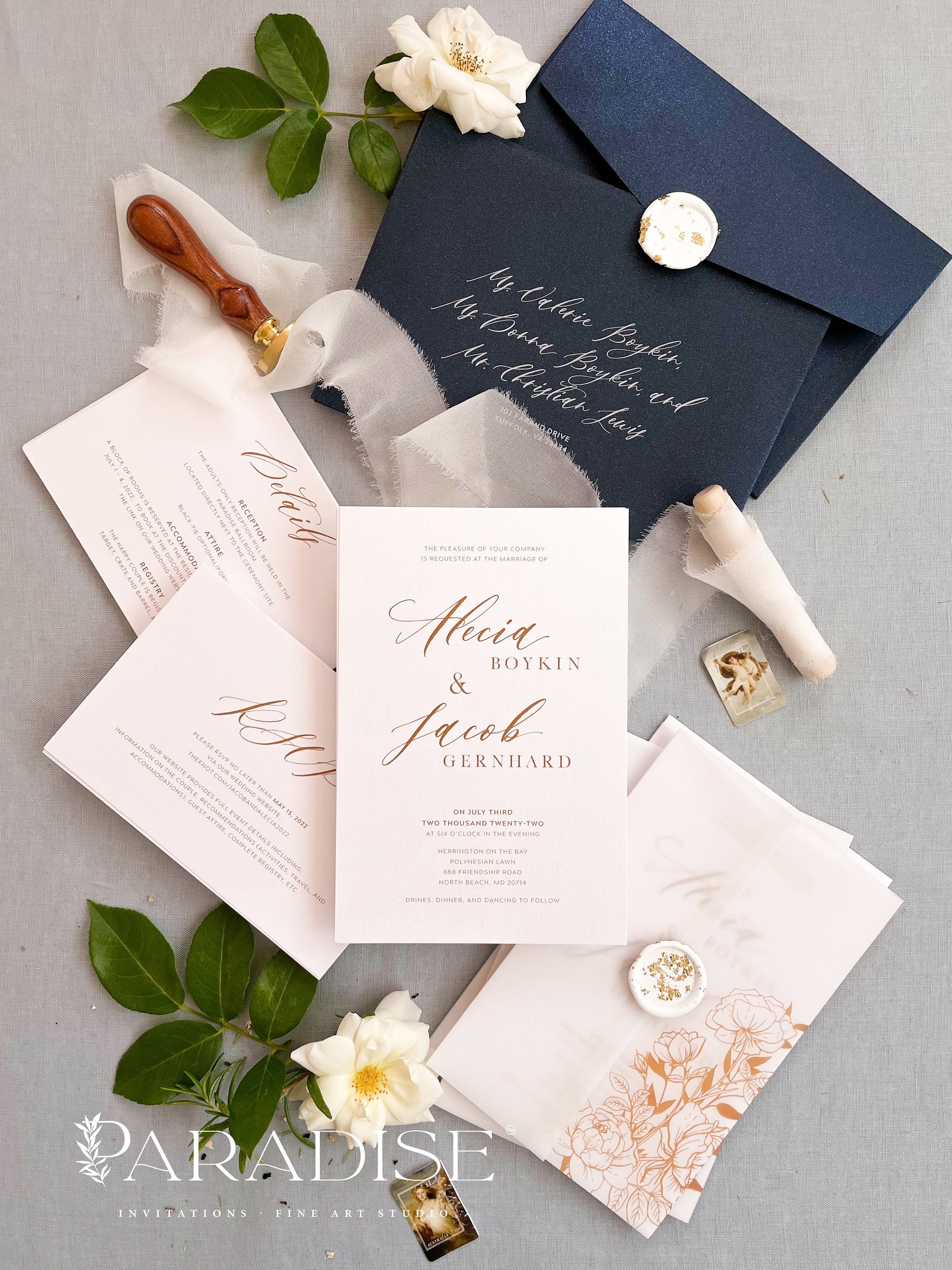 Amabel Modern Wedding Invitations Navy Wedding Envelopes Wax Etsy 日本
