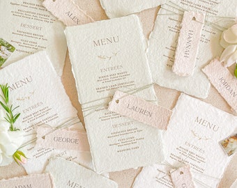 Sylvia Handmade Paper Wedding Menus, Deckled Edge paper Menus, Day Stationery Wedding, Cotton Paper, Wedding Table, DEPOSIT