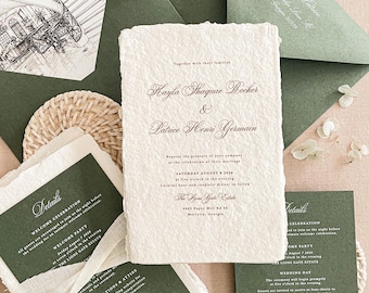 Custom Wedding Invitation | Handmade Paper | Green Wedding Suite | Fine Art Stationery | Noemi
