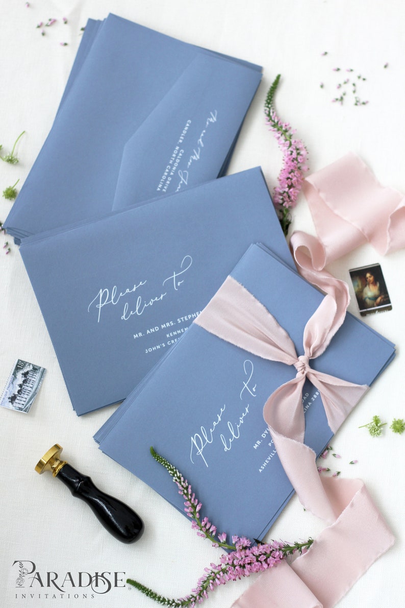 Dusty Blue Envelopes White Ink Printing Address Printing on Etsy