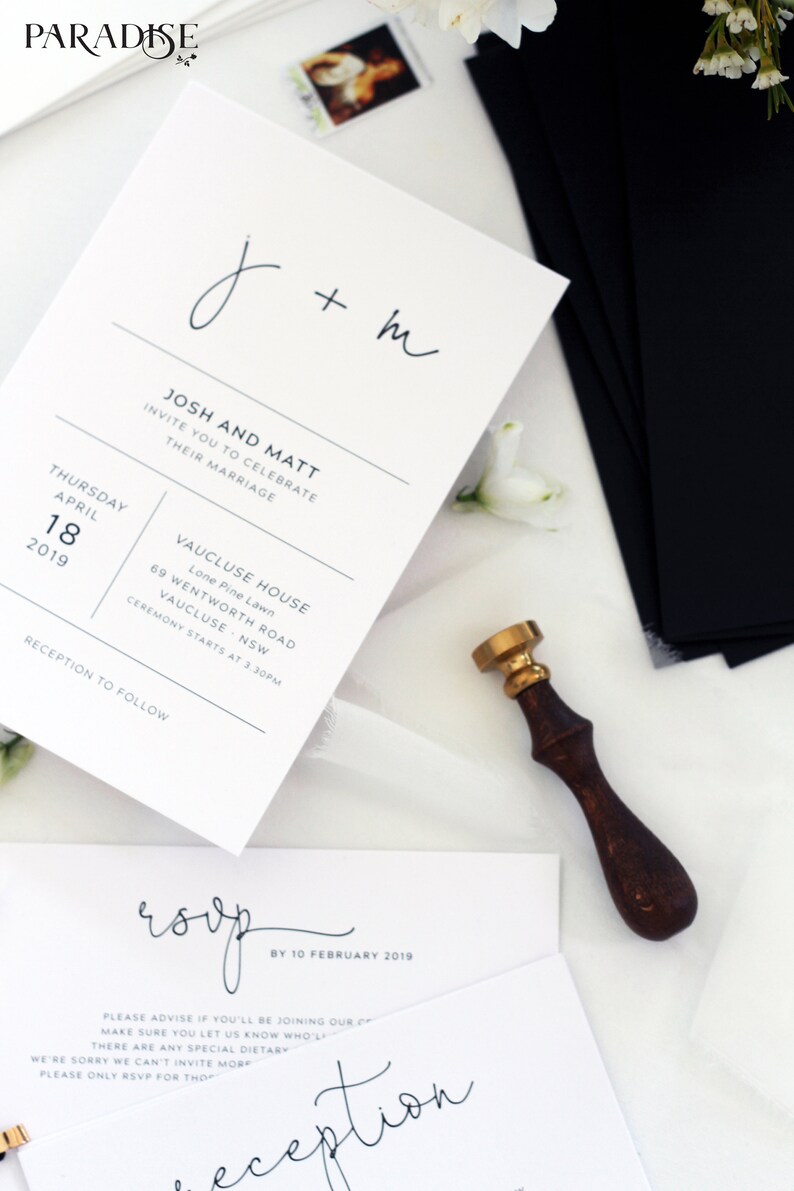 Wedding Invitation Black and white Black Envelopes Vellum Wedding Invitations Amaury Modern Wedding Invitation Sets Wax Seals