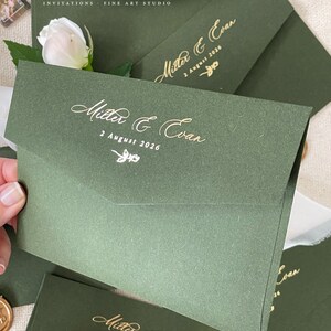 Real Gold Foil Printing on Forest Green Envelopes, Wedding Stationery, Invitation Stationery, PLEASE CONTACT us before purchasing image 7