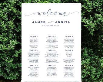 Table Seating Chart, Printable File or Printed Chart, Custom Size, Custom Table Numbers, Mounted or Print only