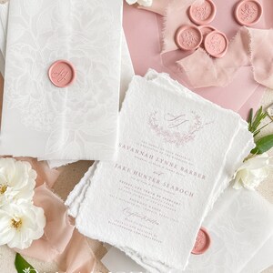 Suite de faire-part de mariage fait main Eugénie, faire-parts en papier coton, papier fait main, papier frisé, DÉPT