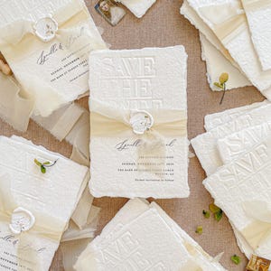 Alma Handmade Wedding Save the Date Cards, Deckled Edge Paper Cards, Cotton Paper Cards, Calligraphy Save the Date, DEPOSIT