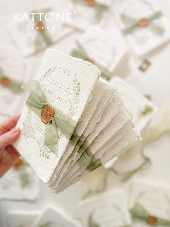Wedding Invitations | Handmade paper | Watercolor Invite |  Deckled Edge Paper Invitations | Wreath Invites || Contact for Quote | Charlita