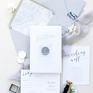 Hand Drawn Floral Invitations Elegant Invitations Vellum Invitations Benicia Vellum Paper Wedding Invitations Modern Invitations