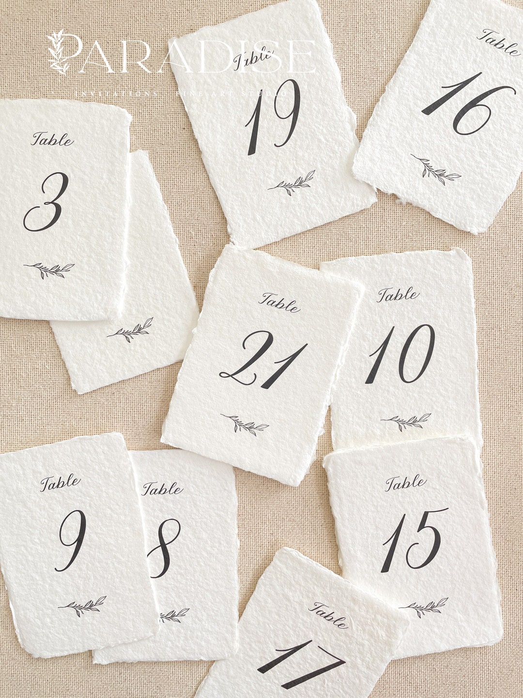 Senna Handmade Table Numbers, Deckled Edge Paper, Cotton Paper, Printed ...