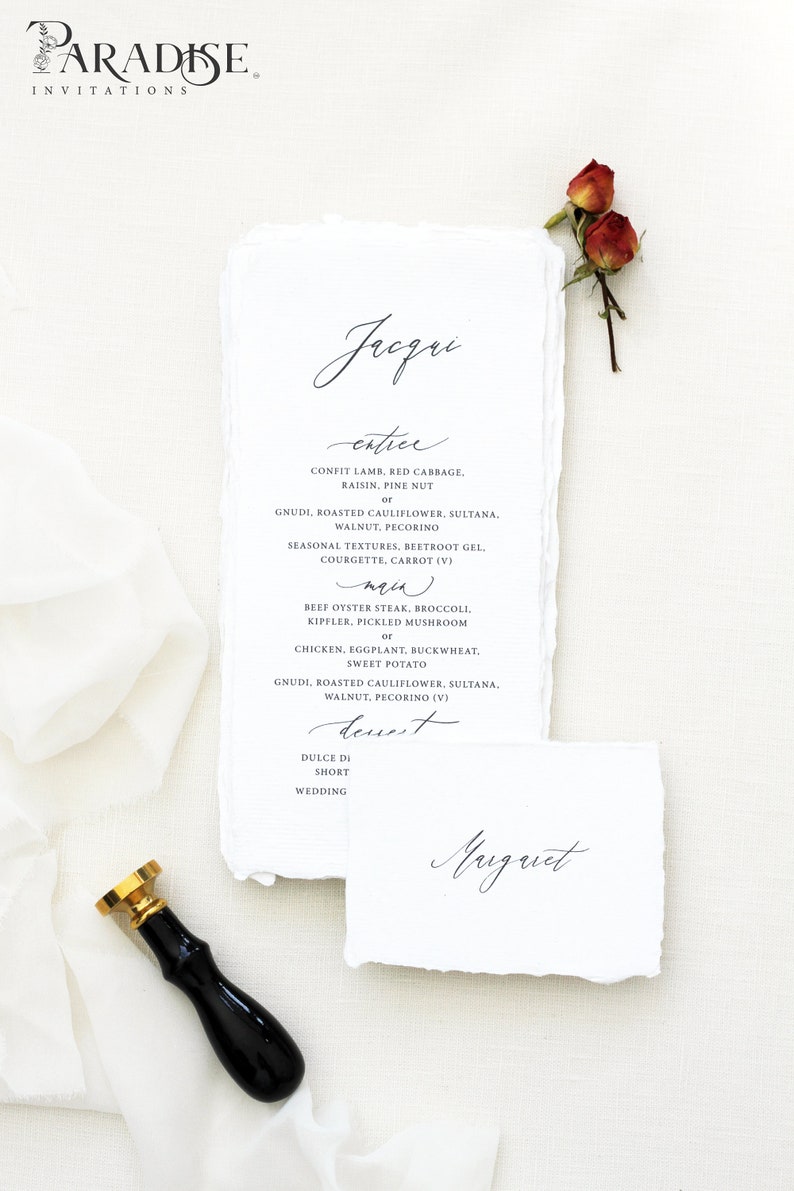 Cherelle Handmade Paper Menus Menu Template Printable Menus Etsy