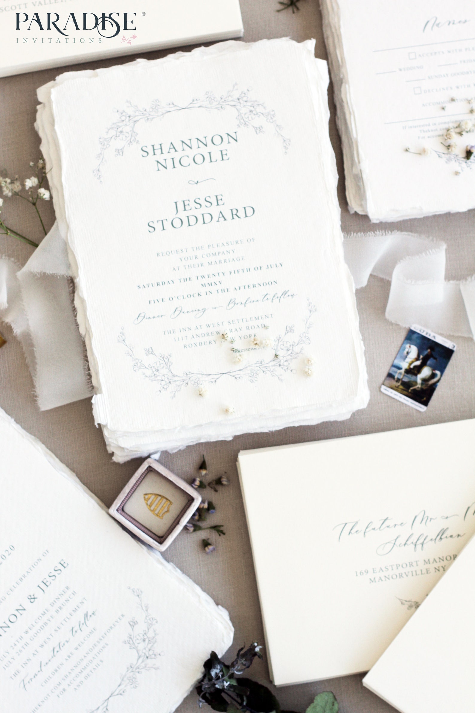 Yvonne Handmade Paper Wedding Invitation Deckled Edge Paper Etsy