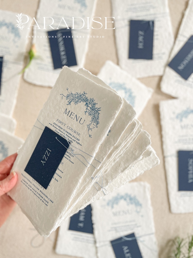 Rhea Handmade Paper Wedding Menus, Deckled Edge Paper Menus, Day ...