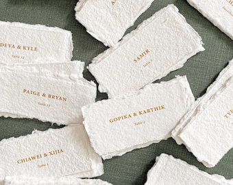 Handmade Place Cards | Deckle Edge Cotton Paper | Gold Names | Modern Fine Art Wedding Tables | Samara