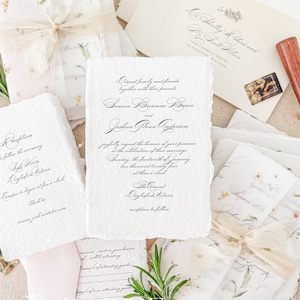 Ellie Handmade Wedding Invitation Suite, Printed Wedding Invitations, Deckled Edge Paper Invitations, Hand made Invitations, DEPOSIT