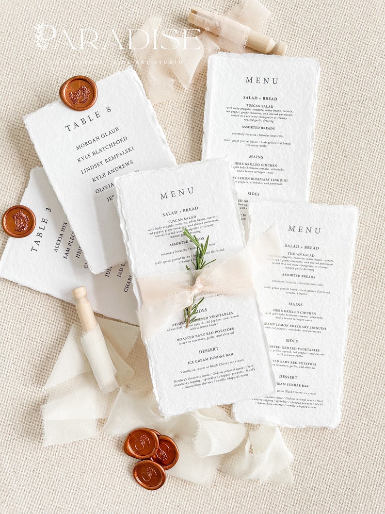 Edmee Handmade Paper Menus, All Occasion Menus, Calligraphy Menus ...