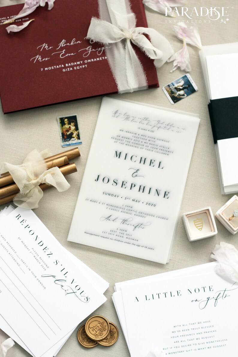 Wedding Invitation Lacina Vellum Wedding Invitation Set Vellum Wedding Invitations Envelopes Wax Seals Printed Wedding Invitations