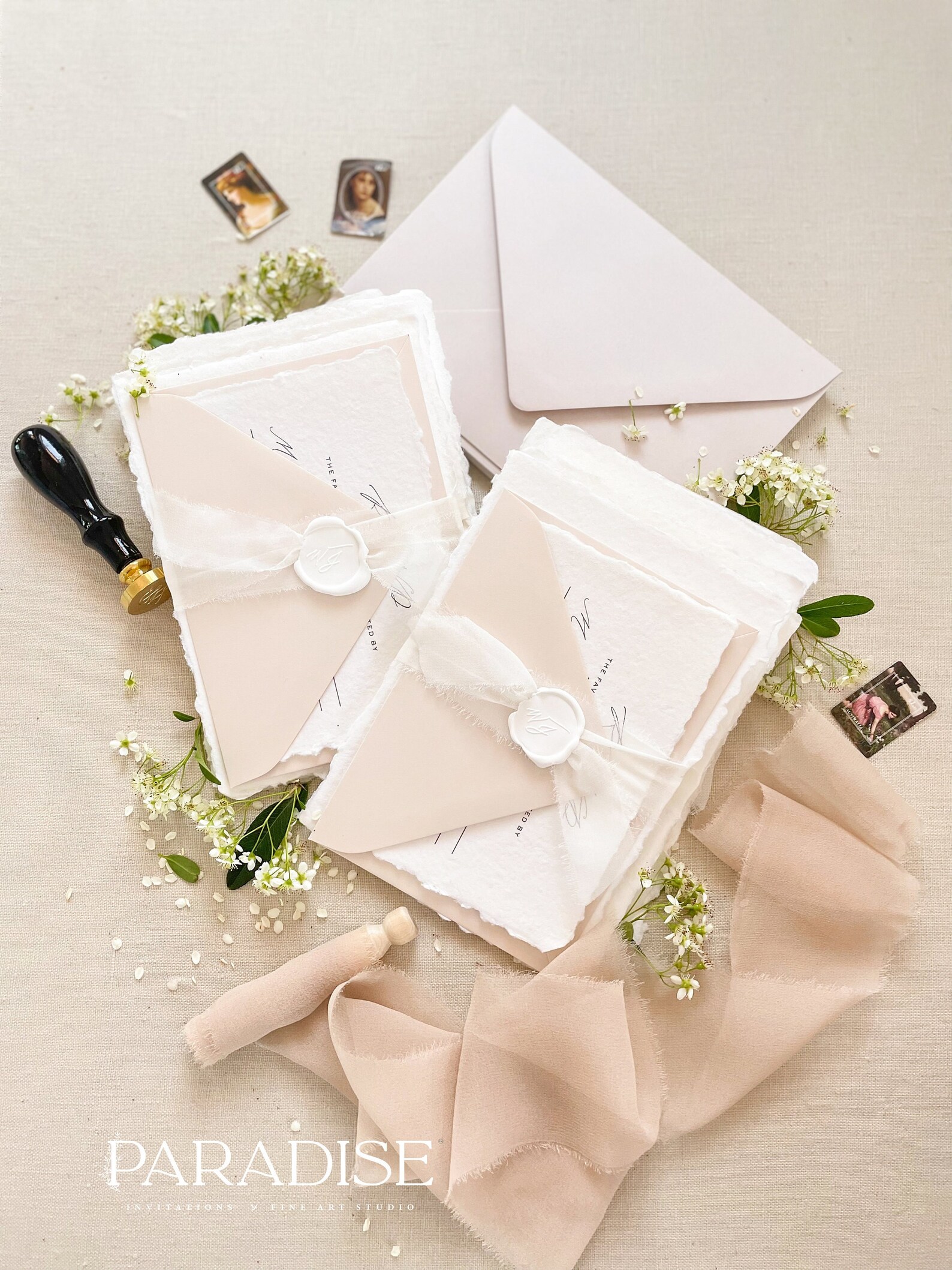 Harper Handmade Paper Wedding Invitation Suite Deckled Edge Etsy